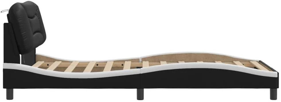 Lovos rėmas su LED, juodas ir baltas, 100x200cm, dirbtinė oda