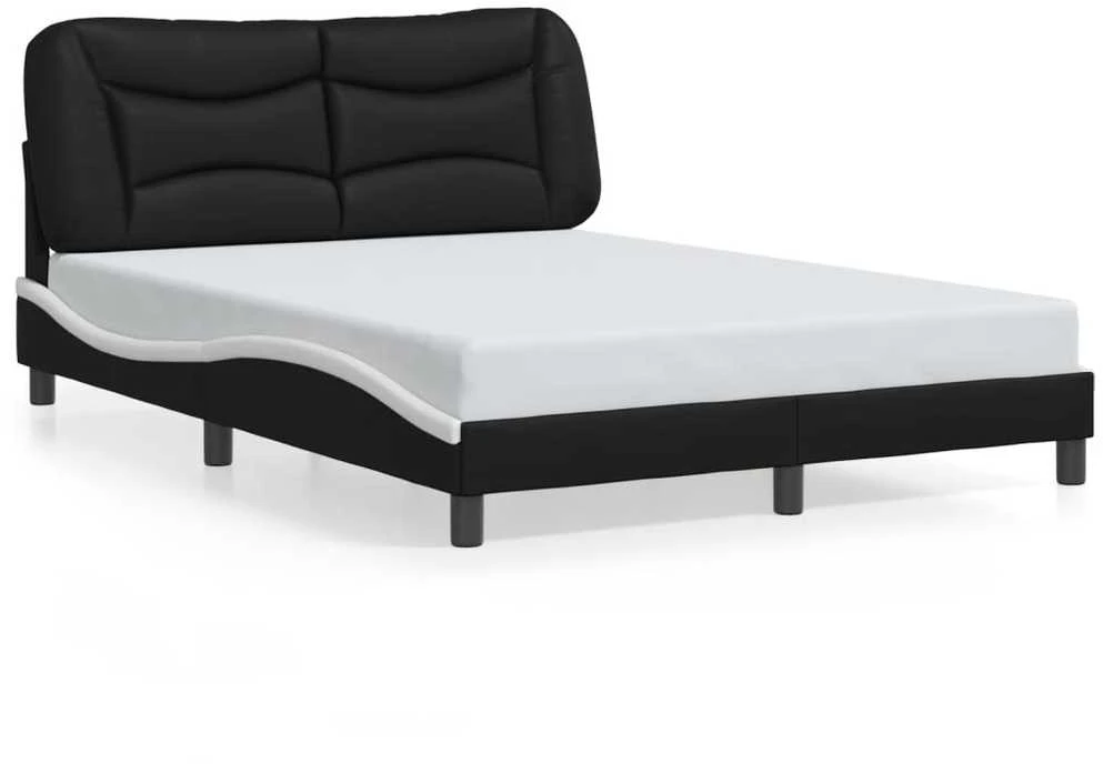 Lovos rėmas su LED, juodas ir baltas, 140x190cm, dirbtinė oda