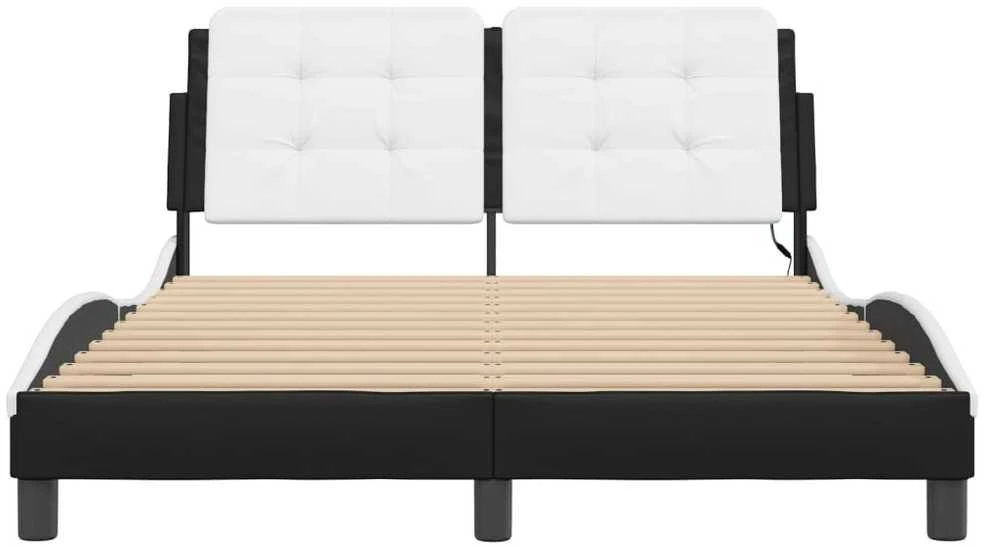 Lovos rėmas su LED, juodas ir baltas, 140x190cm, dirbtinė oda