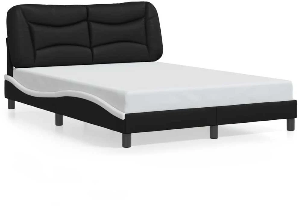 Lovos rėmas su LED, juodas ir baltas, 140x200cm, dirbtinė oda