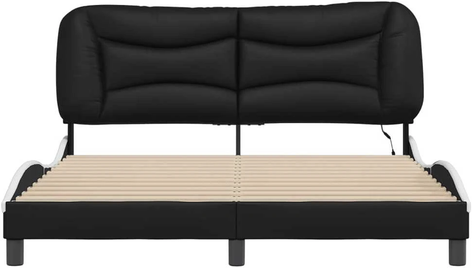 Lovos rėmas su LED, juodas ir baltas, 160x200cm, dirbtinė oda