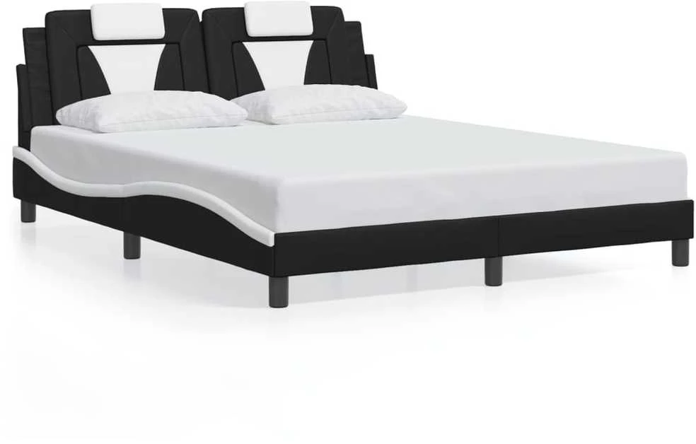 Lovos rėmas su LED, juodas ir baltas, 160x200cm, dirbtinė oda