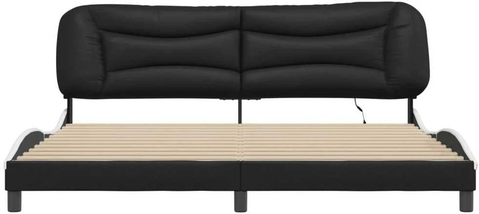 Lovos rėmas su LED, juodas ir baltas, 200x200cm, dirbtinė oda