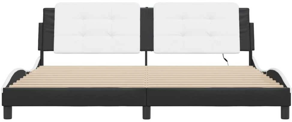 Lovos rėmas su LED, juodas ir baltas, 200x200cm, dirbtinė oda