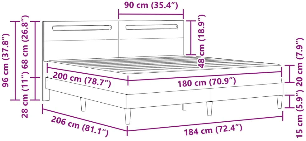 Lovos rėmas su LED juostelėmis Balta 180 x 200 cm Dirbtinė oda