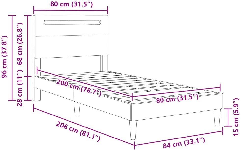 Lova Lovos rėmas su LED juostelėmis Balta 80 x 200 cm Dirbtinė oda