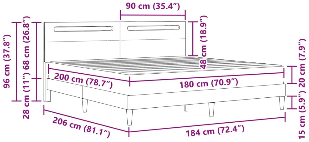 Lovos rėmas su LED juostelėmis Juoda 180 x 200 cm Dirbtinė oda