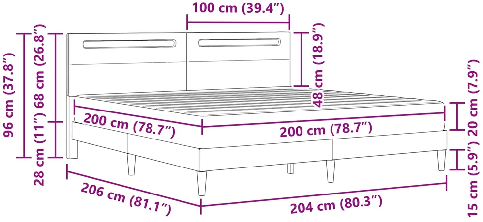 Lovos rėmas su LED juostelėmis Juoda 200 x 200 cm Dirbtinė oda