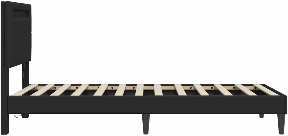Lova Lovos rėmas su LED juostelėmis Juoda 90 x 190 cm Dirbtinė oda