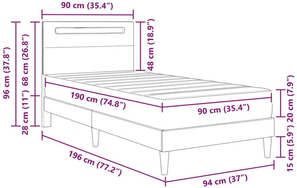 Lova Lovos rėmas su LED juostelėmis Juoda 90 x 190 cm Dirbtinė oda