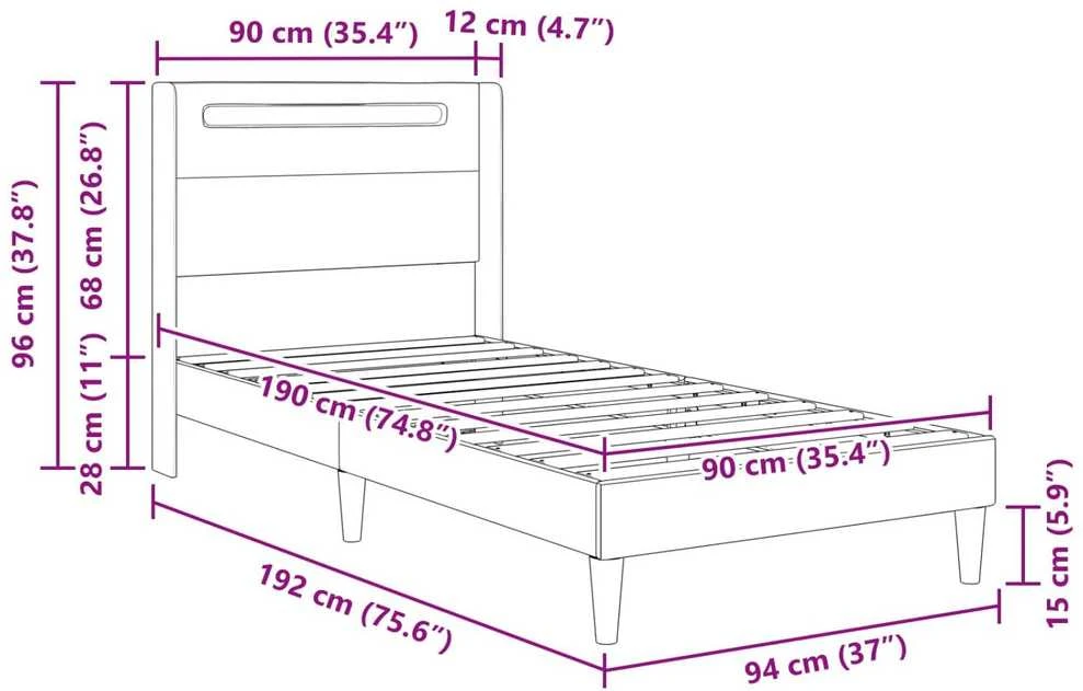 Lova Lovos rėmas su LED juostelėmis Juoda 90 x 190 cm Dirbtinė oda