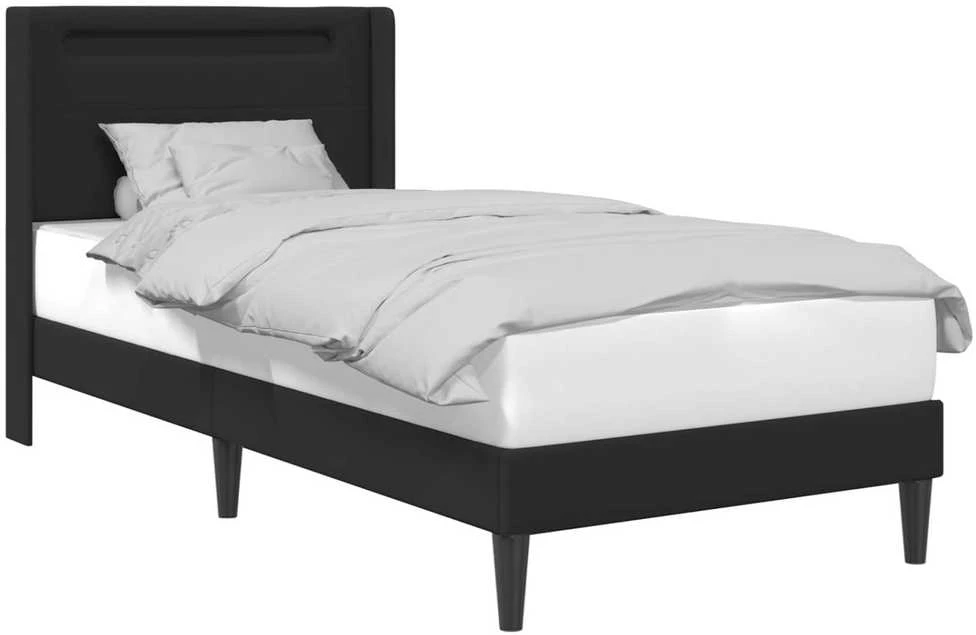 Lova Lovos rėmas su LED juostelėmis Juoda 90 x 190 cm Dirbtinė oda
