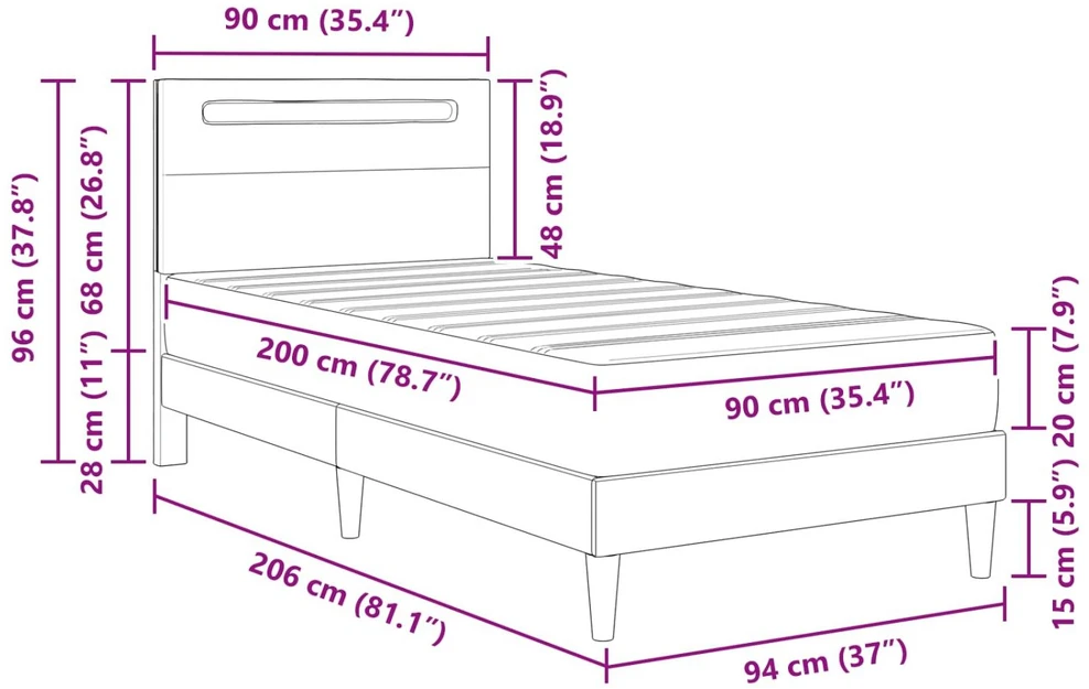 Lova Lovos rėmas su LED juostelėmis Juoda 90 x 200 cm Dirbtinė oda
