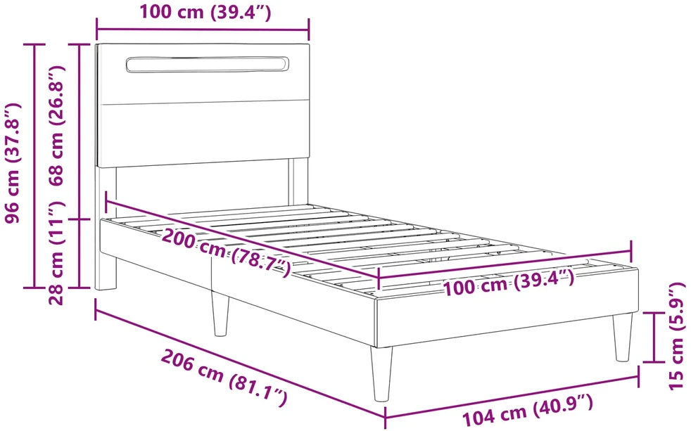 Lova Lovos rėmas su LED juostelėmis Pilka 100 x 200 cm Dirbtinė oda