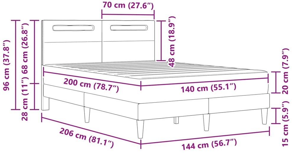 Lovos rėmas su LED juostelėmis Pilka 140 x 200 cm Dirbtinė oda