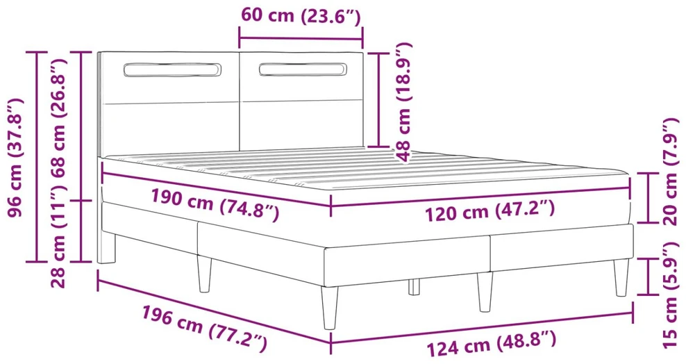 Lova Lovos rėmas su LED juostelėmis Juoda 120 x 190 cm Dirbtinė oda