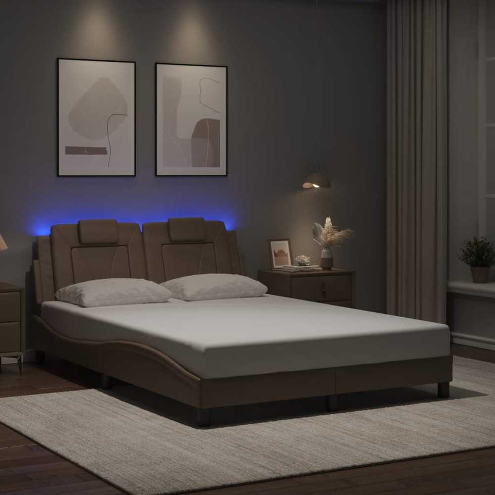 Lovos rėmas su LED, kapučino spalvos, 140x190cm, dirbtinė oda