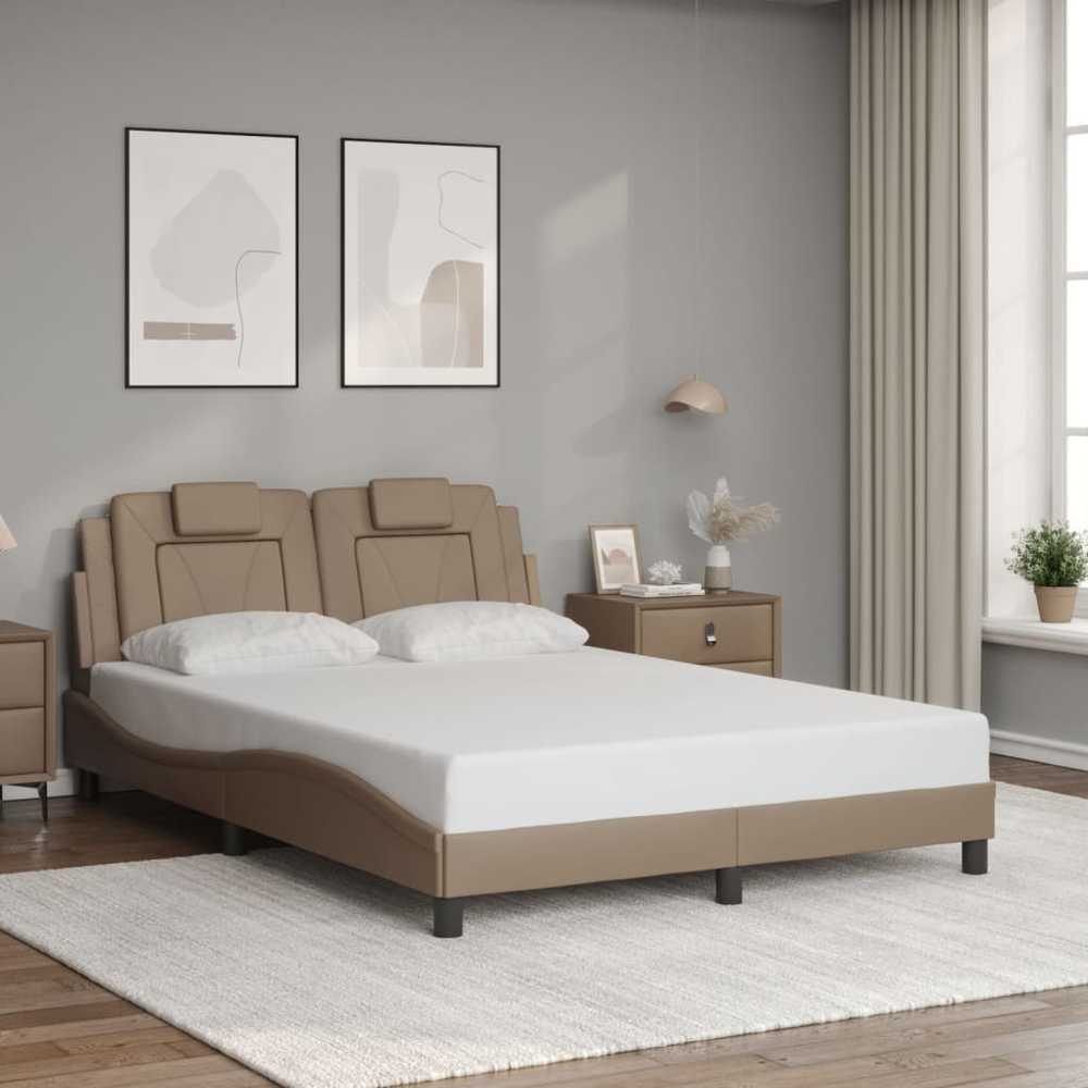 Lovos rėmas su LED, kapučino spalvos, 140x190cm, dirbtinė oda