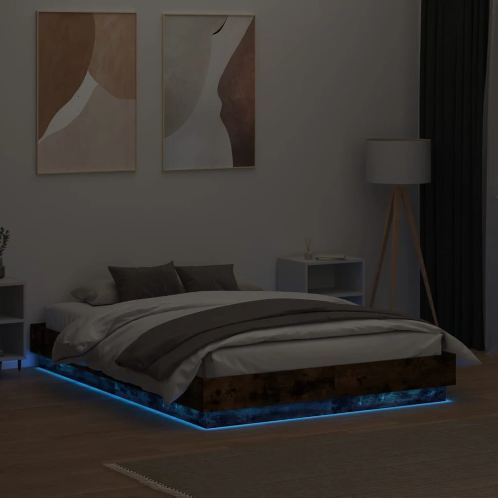 Lovos rėmas su LED lemputėmis, dūminio ąžuolo, 120x190cm