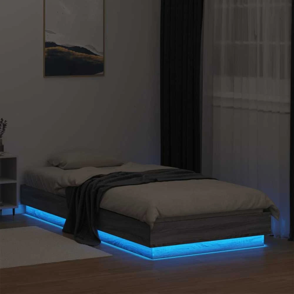 Lovos rėmas su LED lemputėmis, pilkos ąžuolo spalvos, 90x200cm