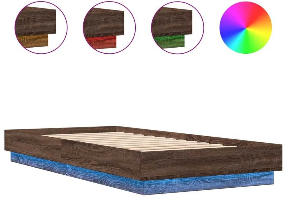 Lovos rėmas su LED lemputėmis, rudos ąžuolo spalvos, 100x200cm