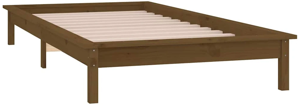 Lovos rėmas su LED, medaus rudas, 100x200cm, medienos masyvas