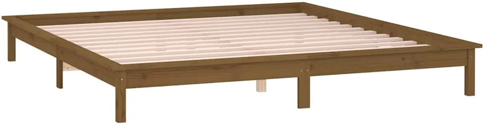 Lovos rėmas su LED, medaus rudas, 120x190cm, mediena, dvivietis