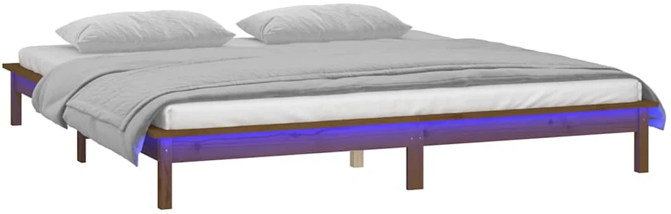 Lovos rėmas su LED, medaus rudas, 120x190cm, mediena, dvivietis