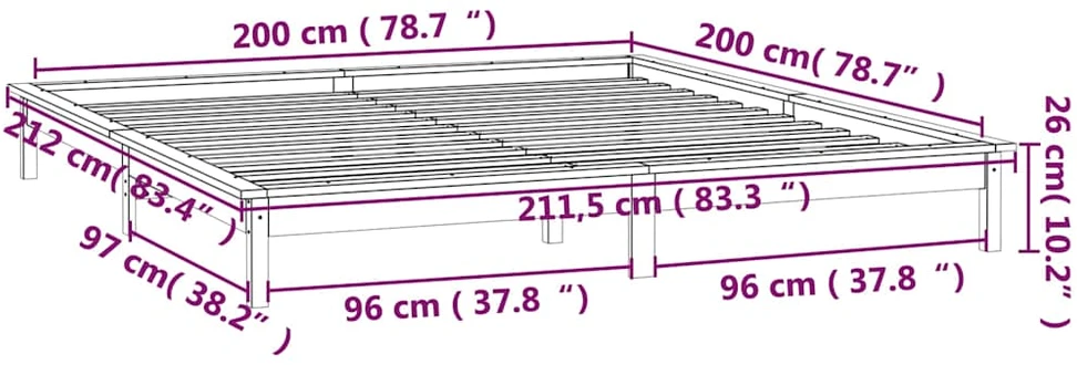 Lovos rėmas su LED, medaus rudas, 200x200cm, medienos masyvas