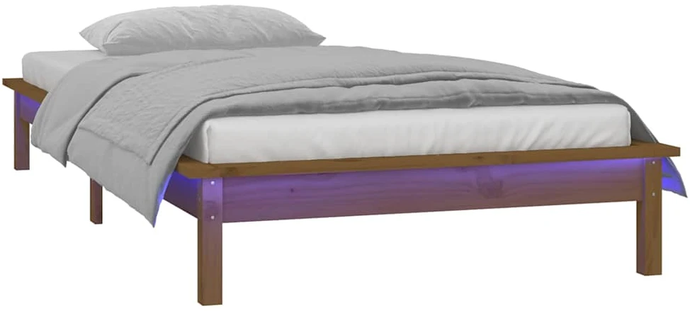 Lovos rėmas su LED, medaus rudas, 75x190cm, mediena, vienvietis