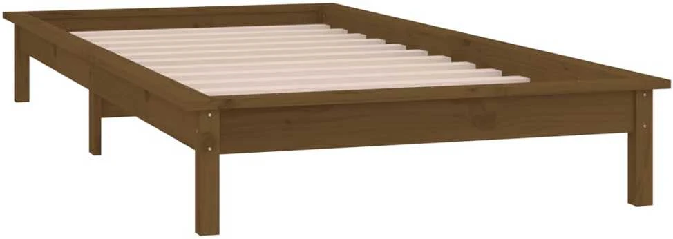 Lovos rėmas su LED, medaus rudas, 75x190cm, mediena, vienvietis