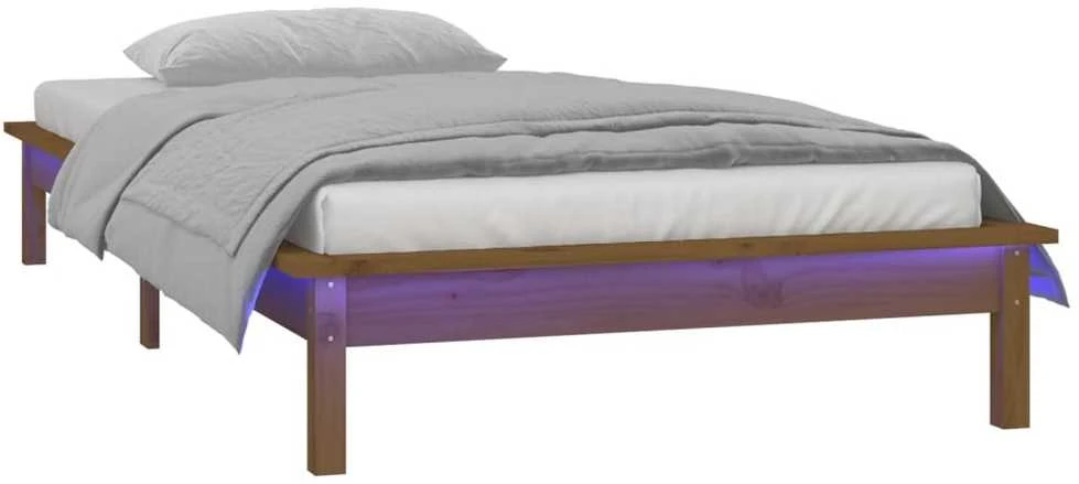 Lovos rėmas su LED, medaus rudas, 75x190cm, mediena, vienvietis