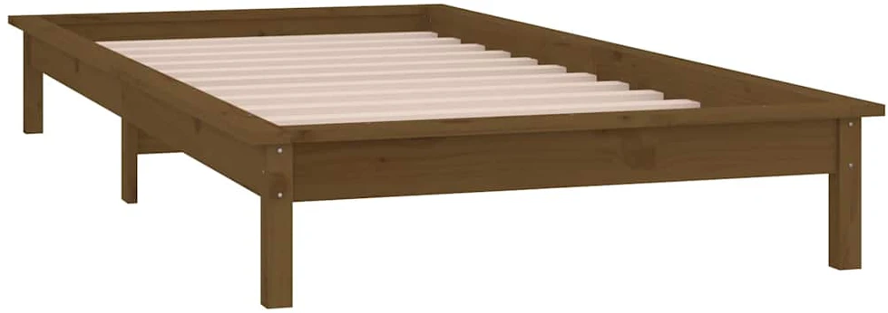 Lovos rėmas su LED, medaus rudas, 75x190cm, mediena, vienvietis