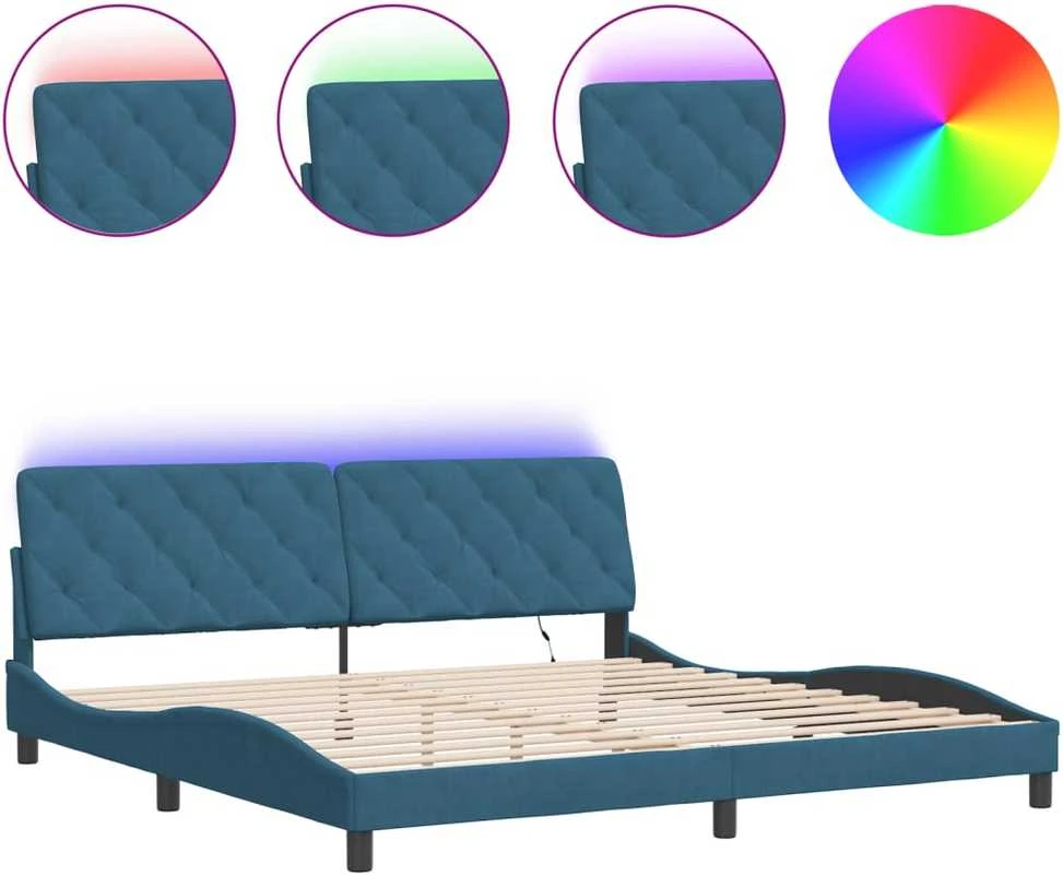 Lovos rėmas su LED, mėlynos spalvos, 200x200cm, aksomas