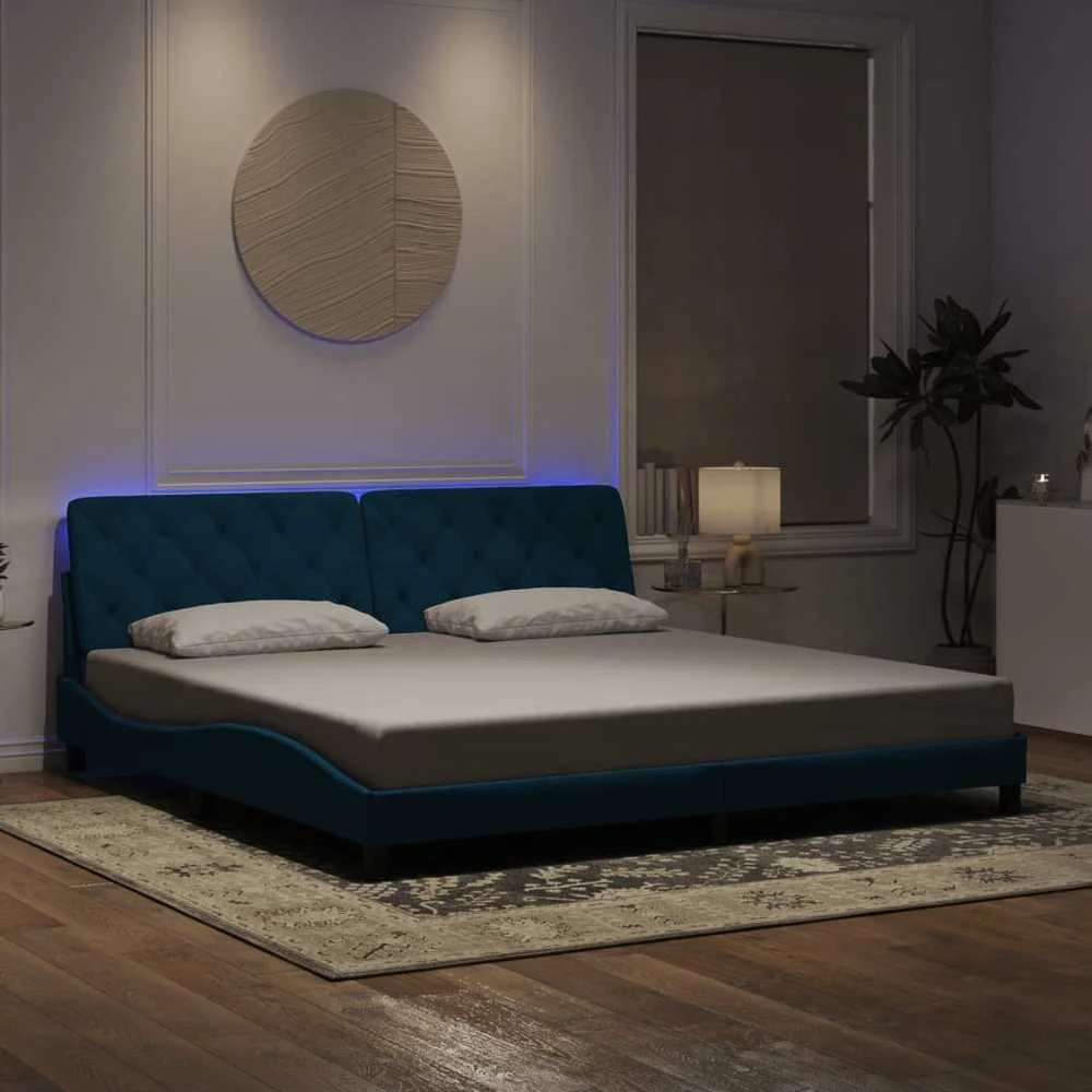 Lovos rėmas su LED, mėlynos spalvos, 200x200cm, aksomas