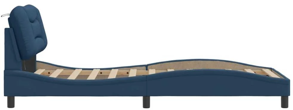 Lovos rėmas su LED, mėlynos spalvos, 90x190cm, audinys