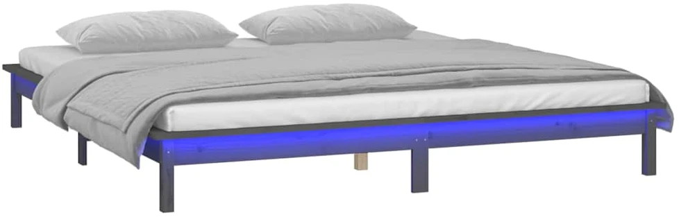 Lovos rėmas su LED, pilkas, 120x190cm, mediena, dvivietis