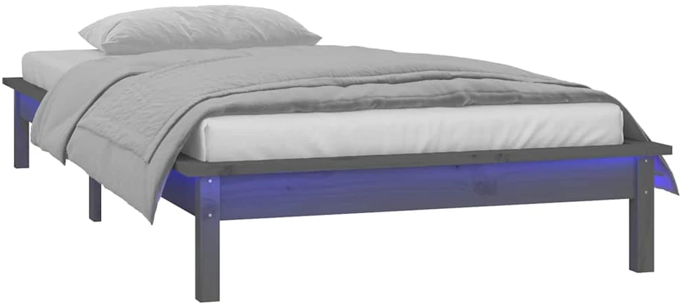Lovos rėmas su LED, pilkas, 75x190cm, mediena, vienvietis