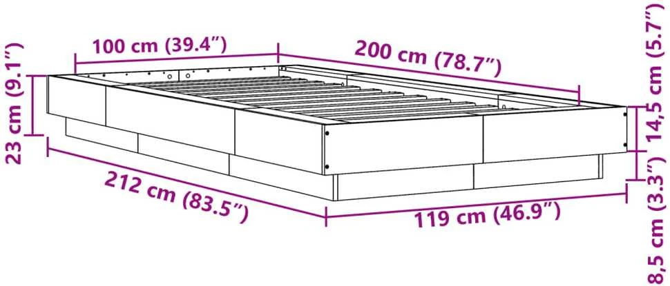 Lovos rėmas su LED, pilkas ąžuolo, 100x200cm, apdirbta mediena