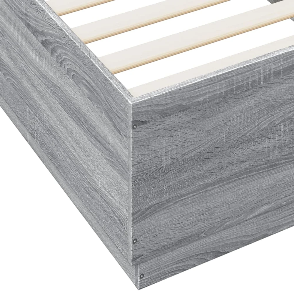 Lovos rėmas su LED, pilkas ąžuolo, 90x200cm, apdirbta mediena
