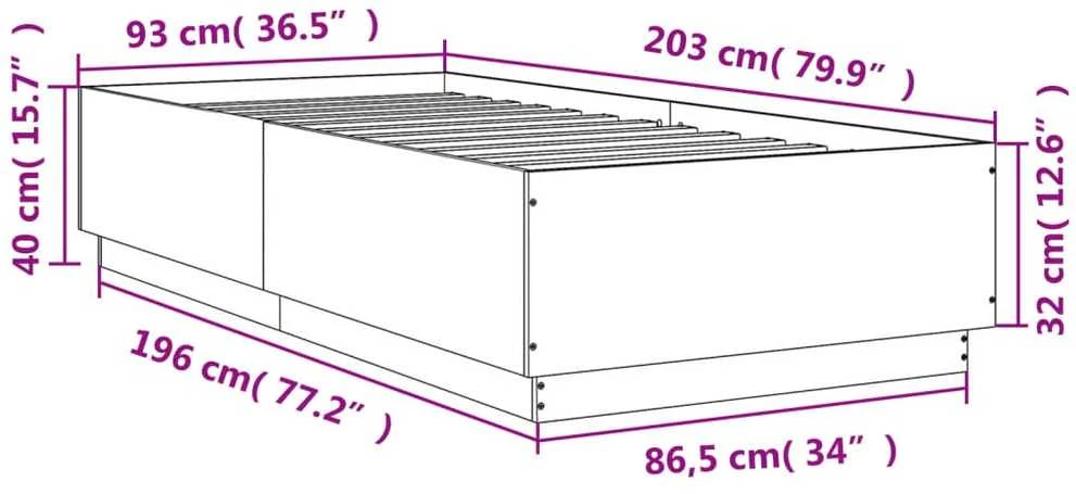 Lovos rėmas su LED, pilkas ąžuolo, 90x200cm, apdirbta mediena