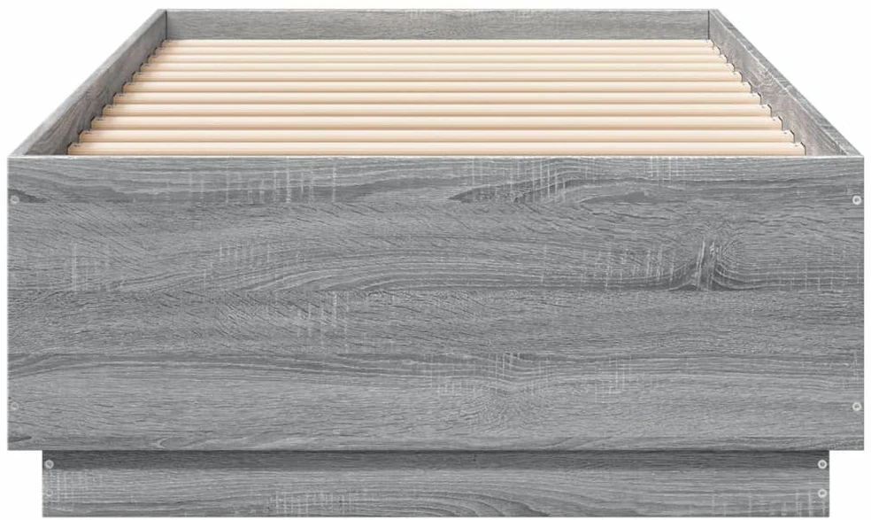 Lovos rėmas su LED, pilkas ąžuolo, 90x200cm, apdirbta mediena