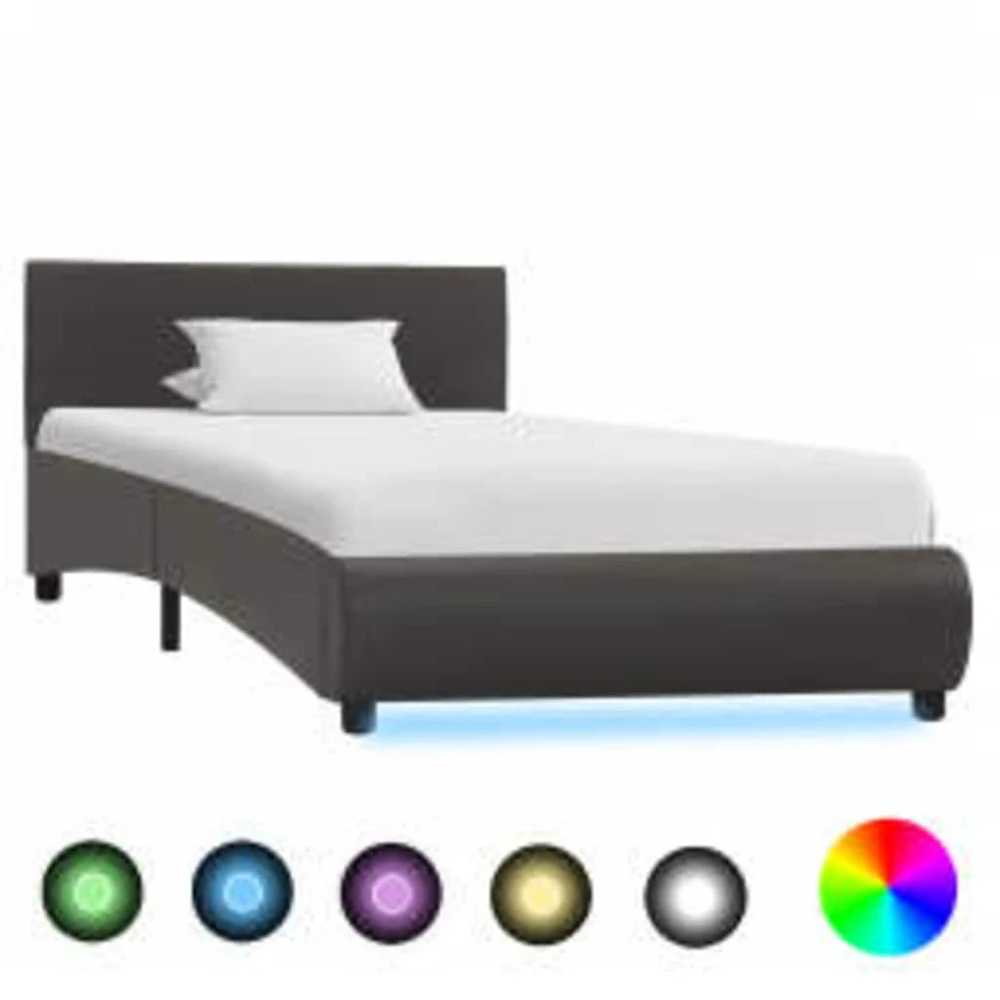 Lovos rėmas su LED, pilkos spalvos, 100x200cm, dirbtinė oda