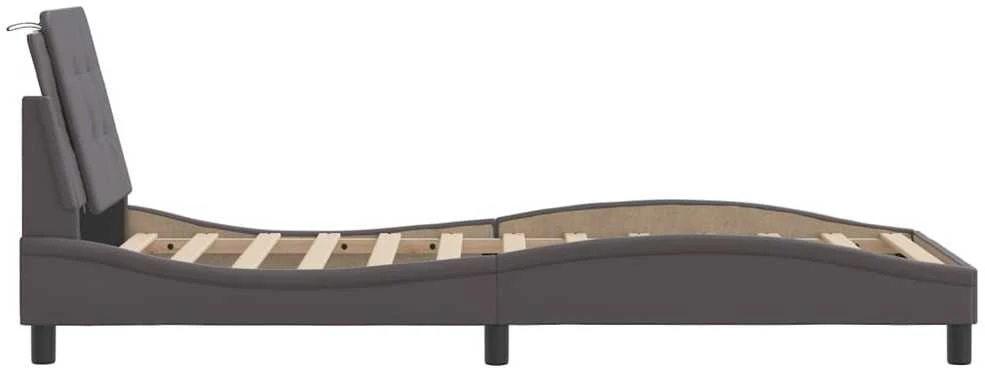 Lovos rėmas su LED, pilkos spalvos, 80x200cm, dirbtinė oda