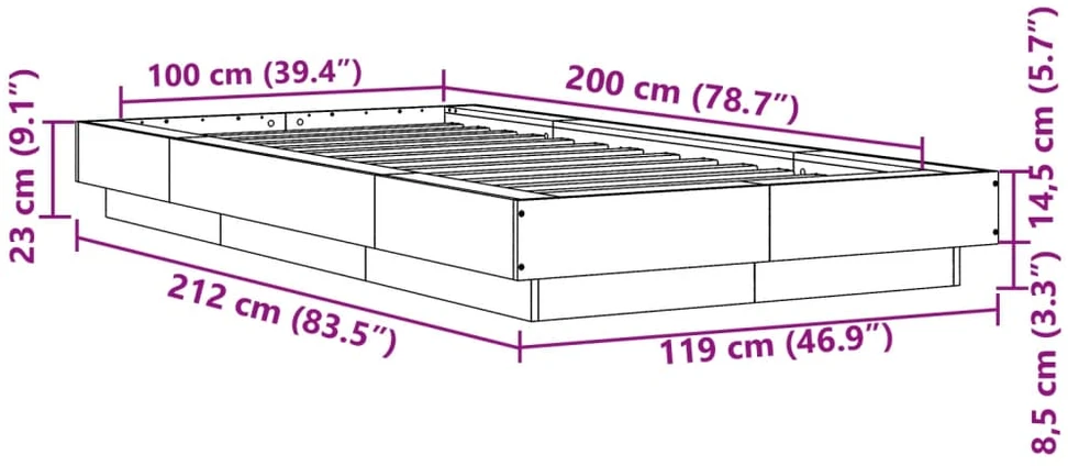 Lovos rėmas su LED, rudas ąžuolo, 100x200cm, apdirbta mediena