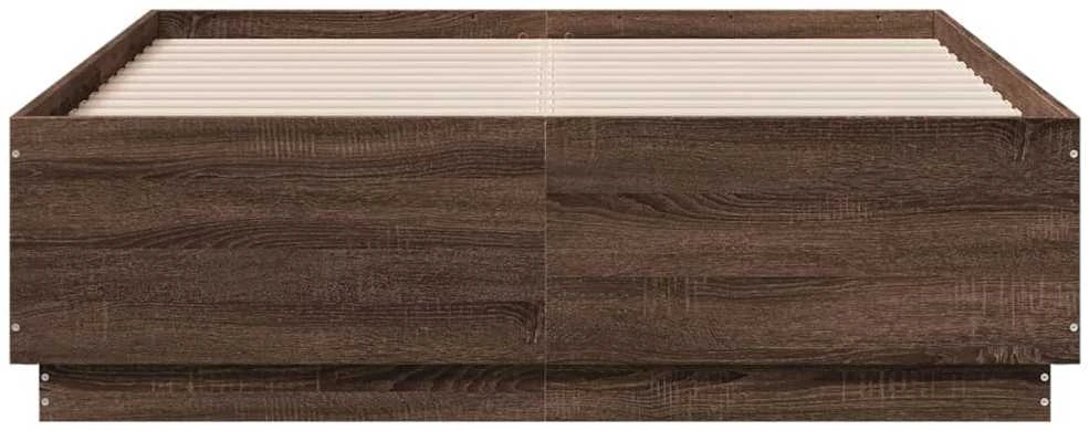 Lovos rėmas su LED, rudas ąžuolo, 140x190cm, apdirbta mediena