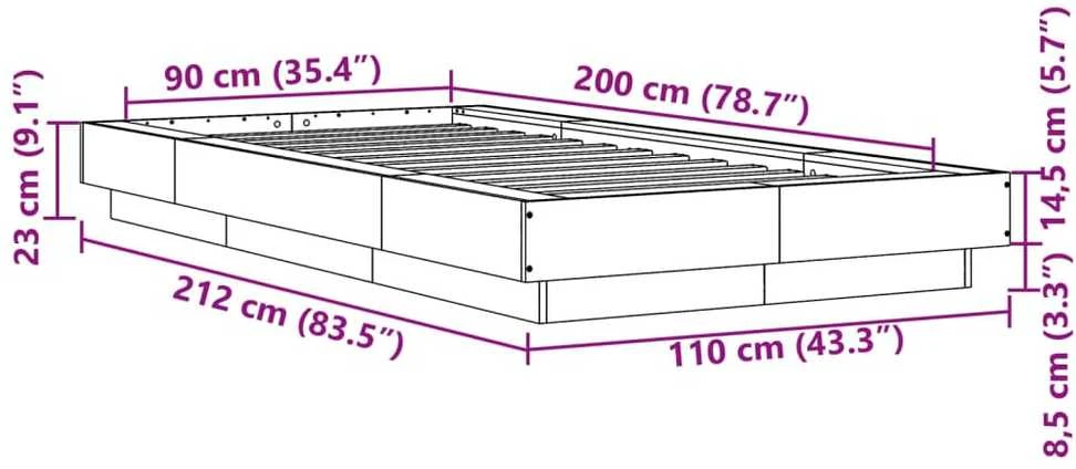 Lovos rėmas su LED, rudas ąžuolo, 90x200cm, apdirbta mediena