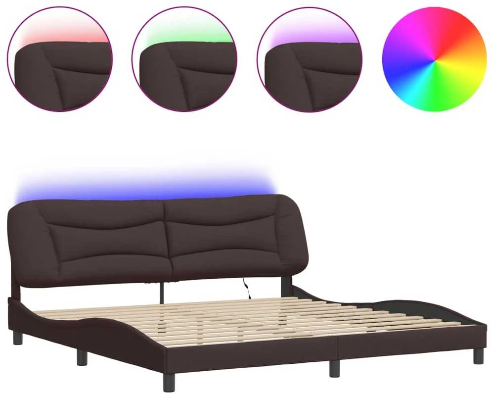 Lovos rėmas su LED, tamsiai rudas, 200x200cm, audinys
