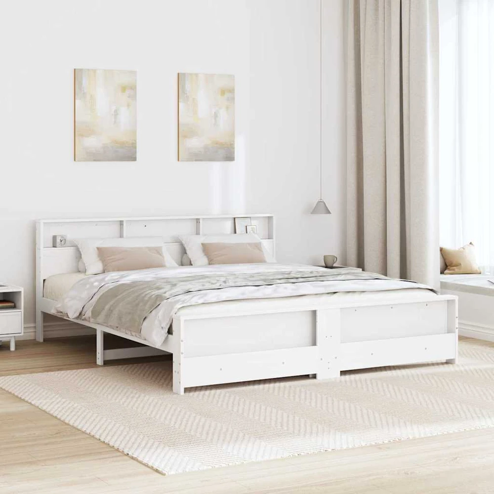 Lovos rėmas su lentyna Balta 180 x 200 cm Tvirtas pušies medis
