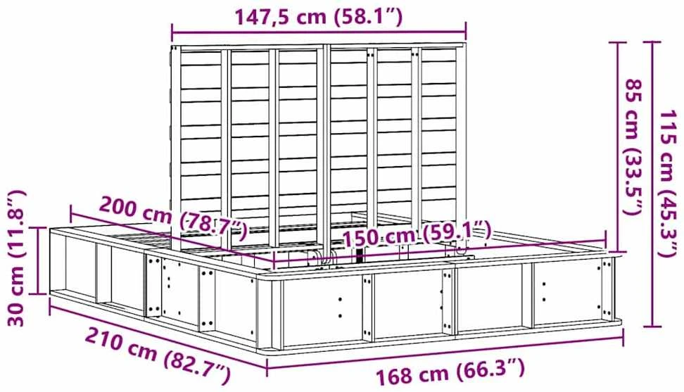 Lovos rėmas Balta 150 x 200 cm Kietos pušies mediena